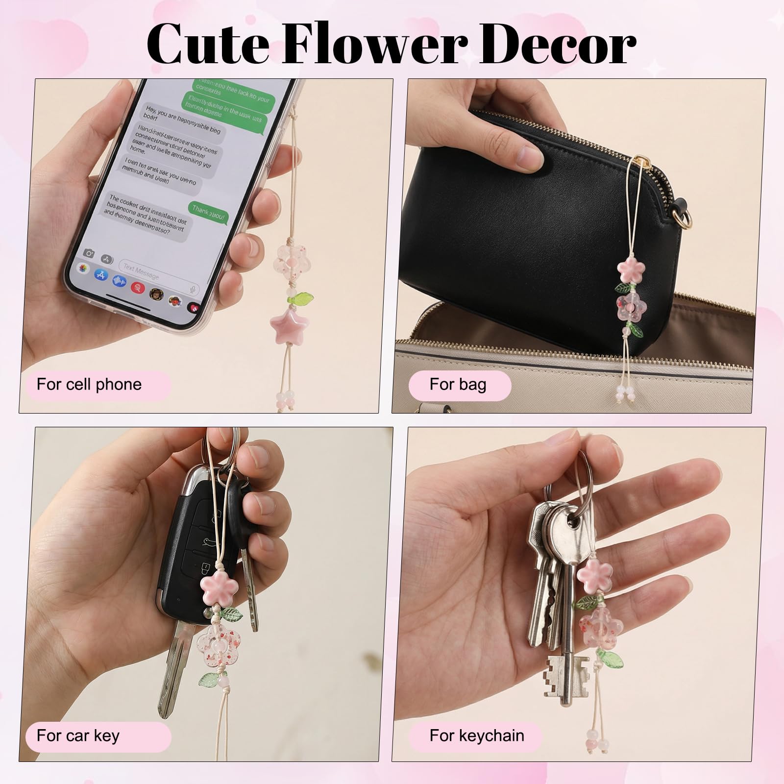 Nogeqi 2 sztuki kwiatowe zawieszki do telefonu Aesthetic Phone Charm różowe kwiaty gwiazda liście zawieszki do telefonu charms biżuteria do telefonu dla torebki aparatu etui na telefon breloczek do
