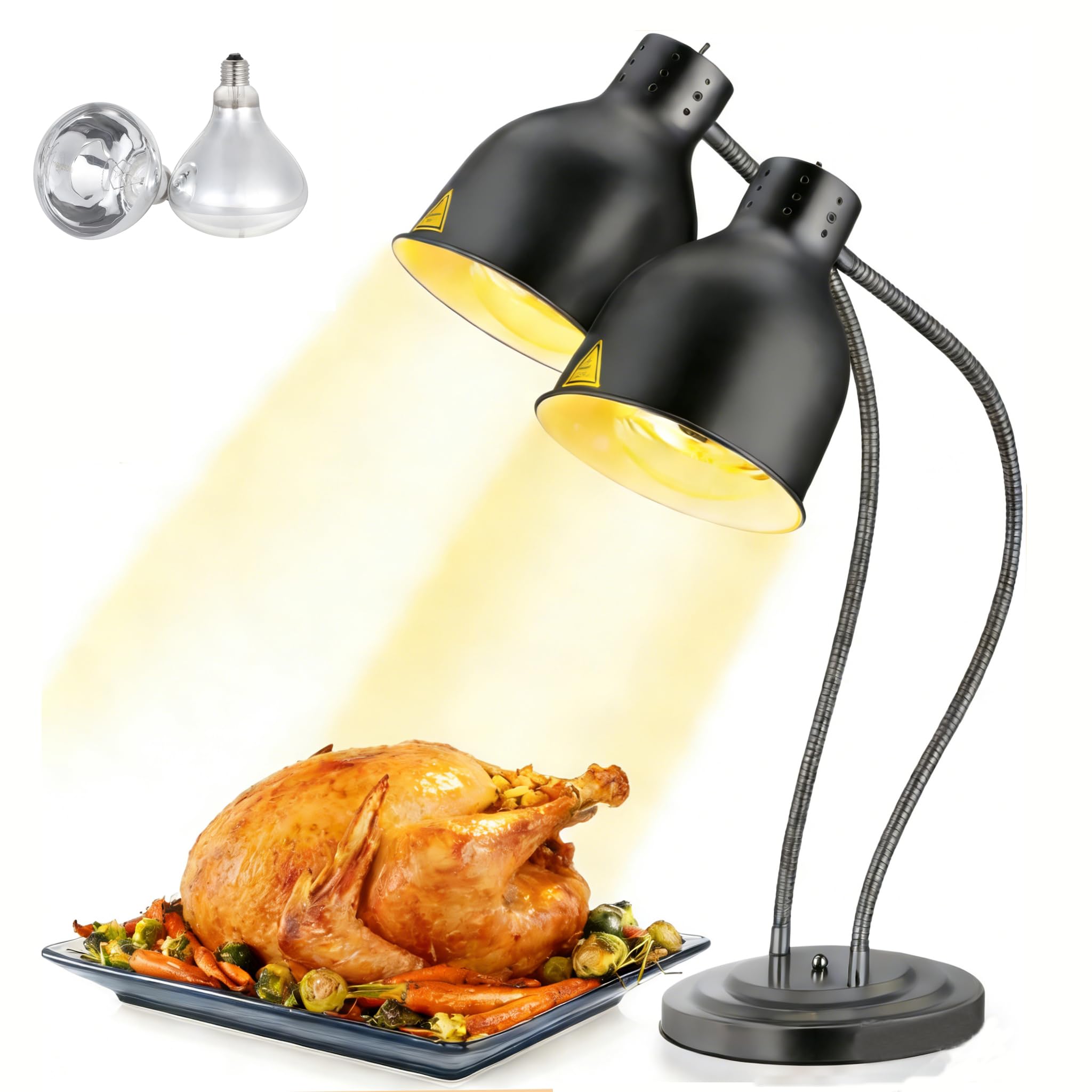 WICHEMI Food Heat Lamp, 2-Head Adjustable Heat Lamp for Food Commercial Food Warmer Light Stainless Steel Portable Electric Catering Food Warming Lamp for Parties Buffet Restaurant Kitchen, 500W Black