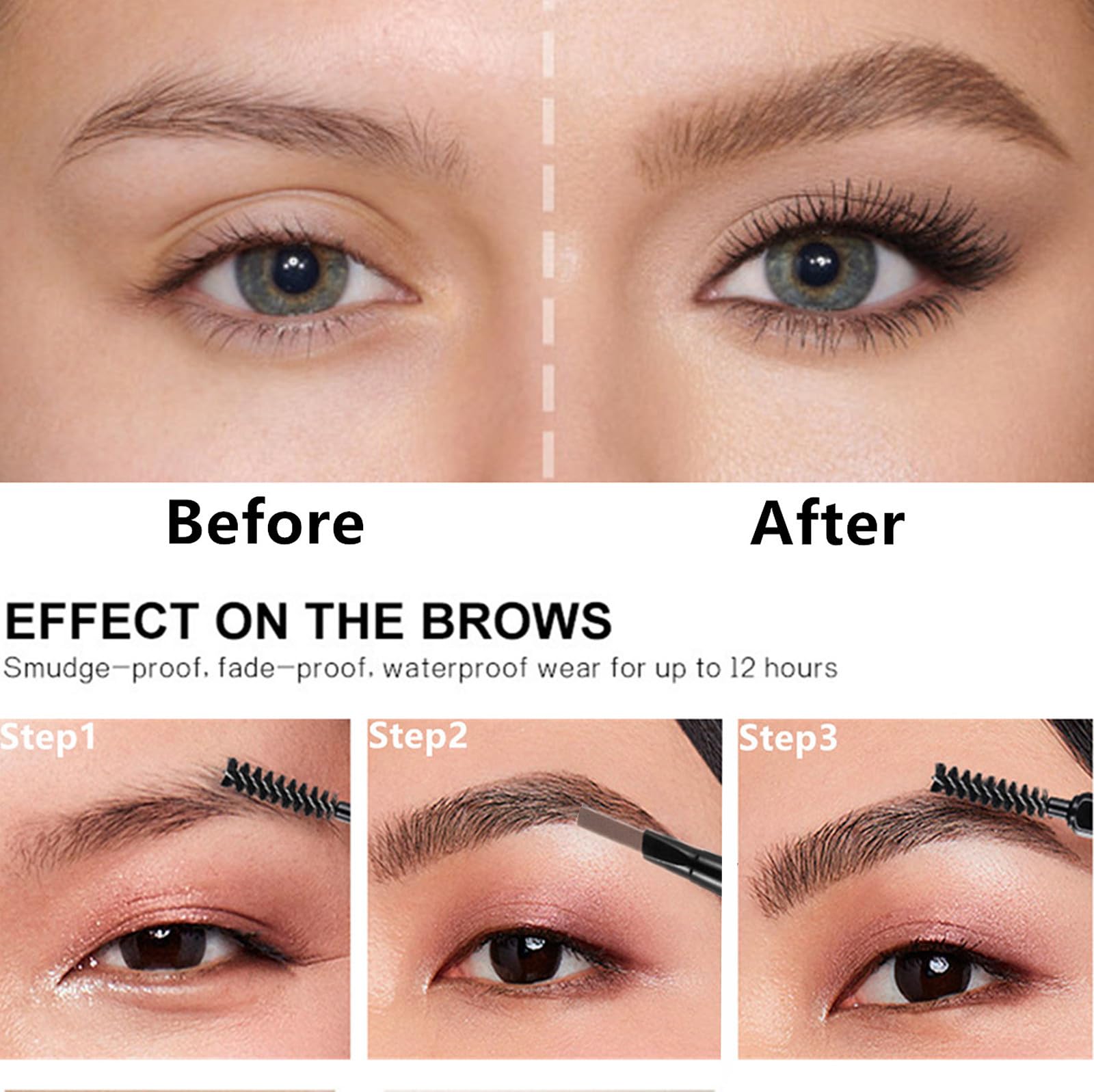 Go Ho 3 PCS Eyebrow Pen(Dark Brown,Brown,Black),Smooth Gel Eyebrow Pencil with Brush,Dual-sided Mechanical Brow Pen,Natural-Looking,Long Lasting Draws Brow Hairs Shapes,Defines,Fills Eyebrow Makeup - Image 3