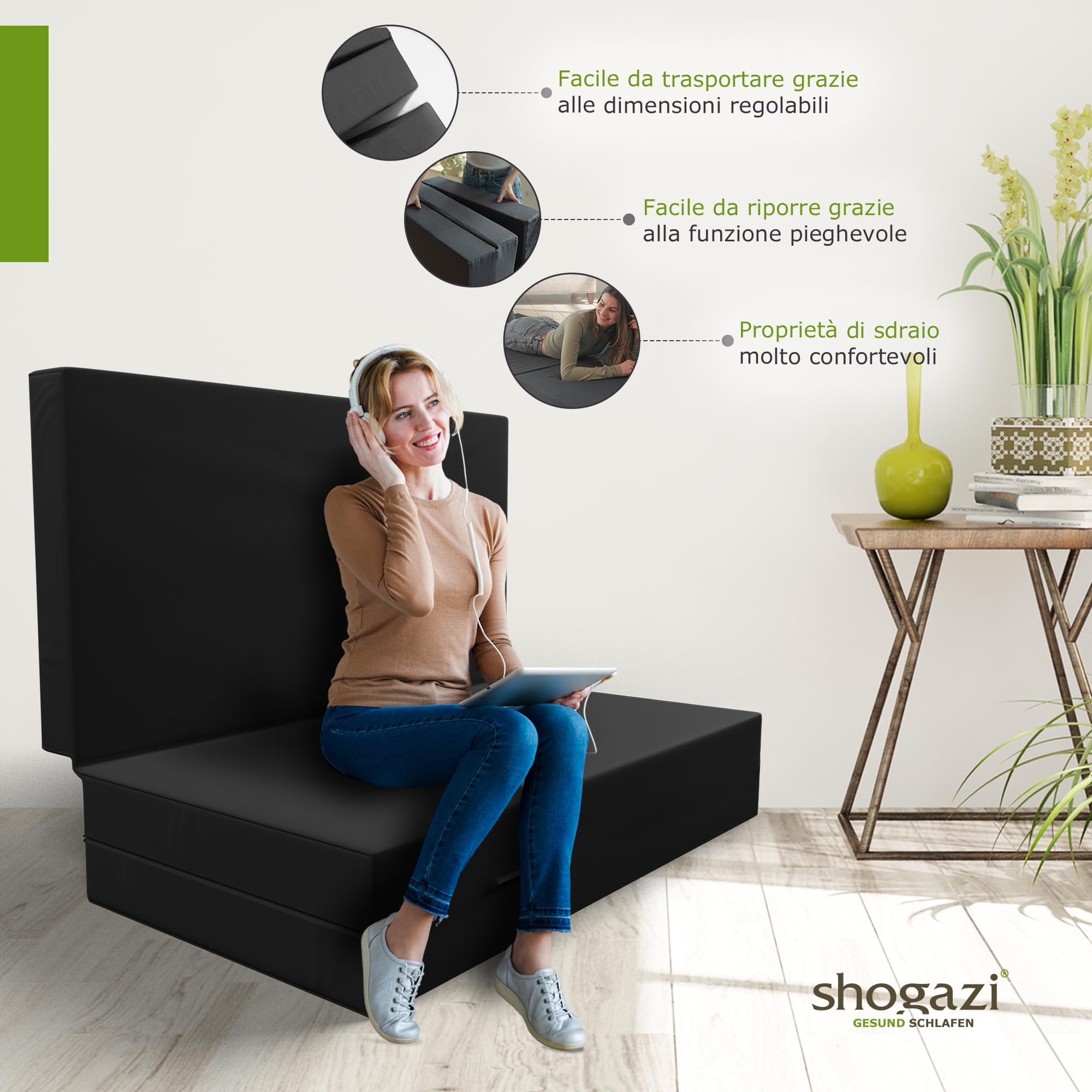 SHOGAZI Materasso Pieghevole 130x190 x 12 cm, Materasso per Ospiti Pieghevole Made in Germany, Materasso Pieghevole PREMIATO, Comfort di Sonno
