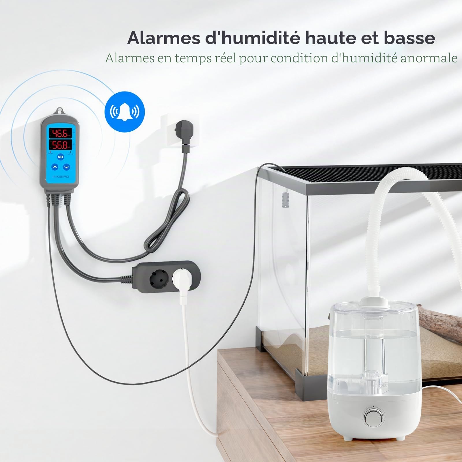 Inkbird Prise Hygrostat avec Sonde, Contrôleur Humidité pour Humidificateur Déshumidificateur Reptile Terrarium Serre Couveuse Incubateur
