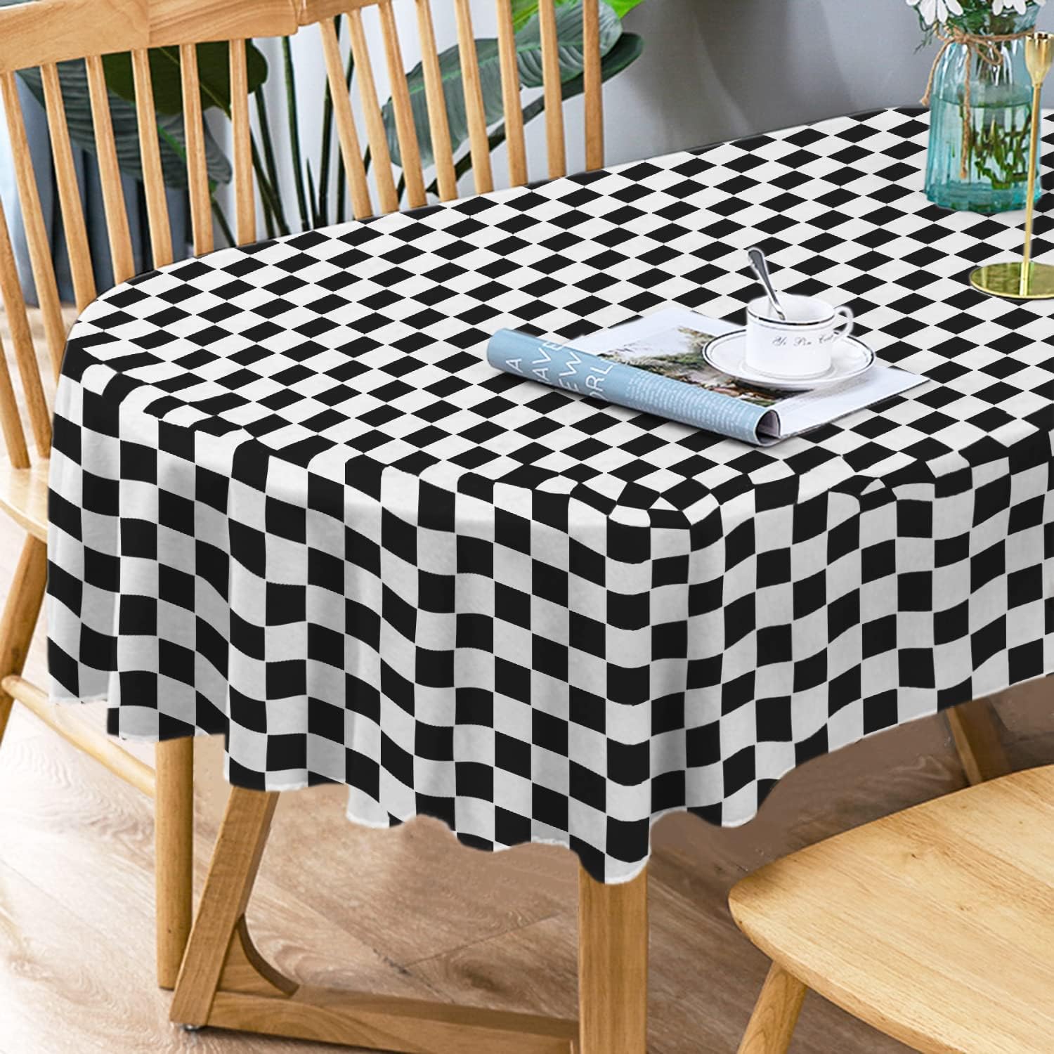 Oval Tablecloth Black And White Checkered Tablecloth