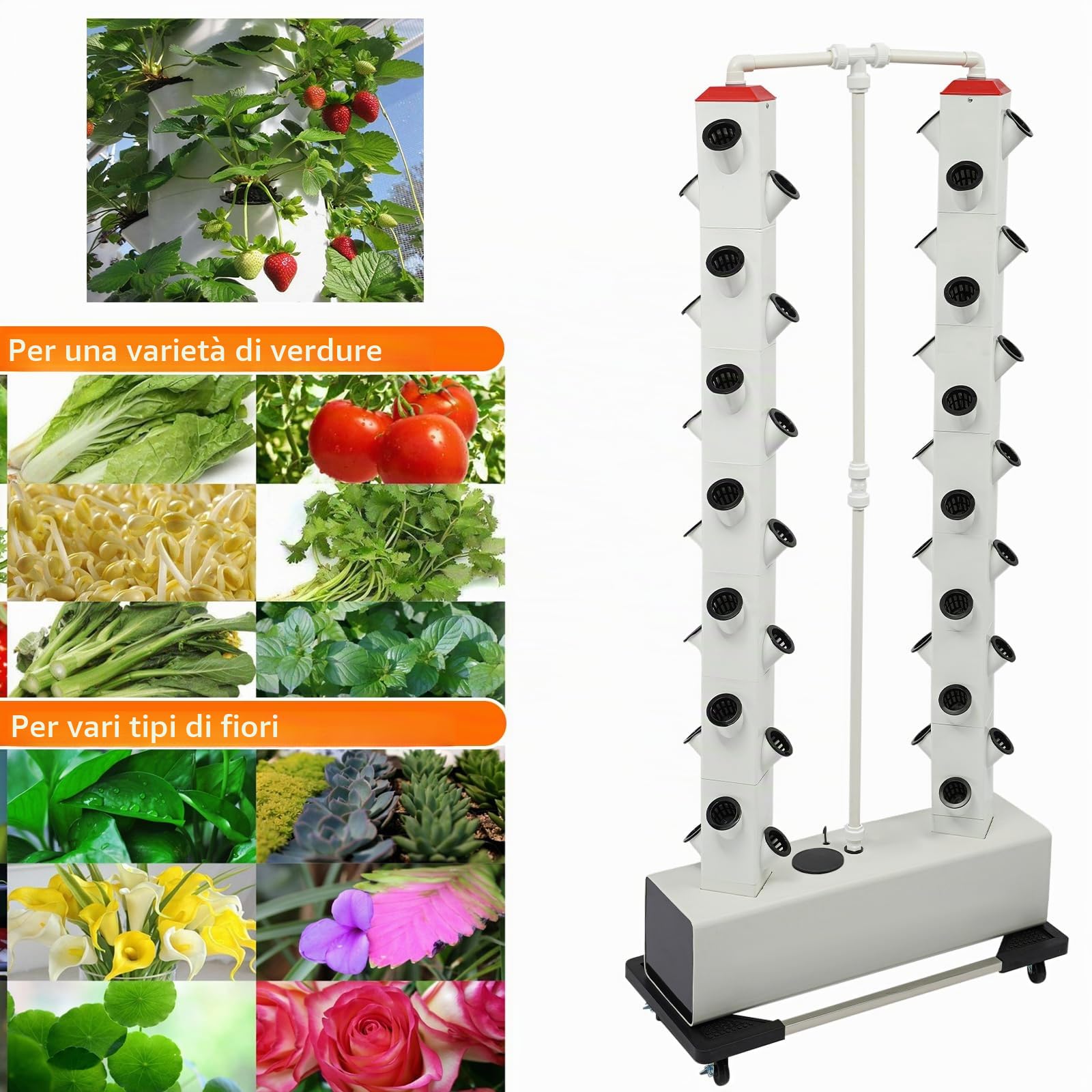 Sistema Idroponico 56 Pods – Torre Idroponica Verticale con Serbatoio Acqua 30 L, Sistema Aeroponica per Coltivare Erbe, Frutta e Verdura in Casa