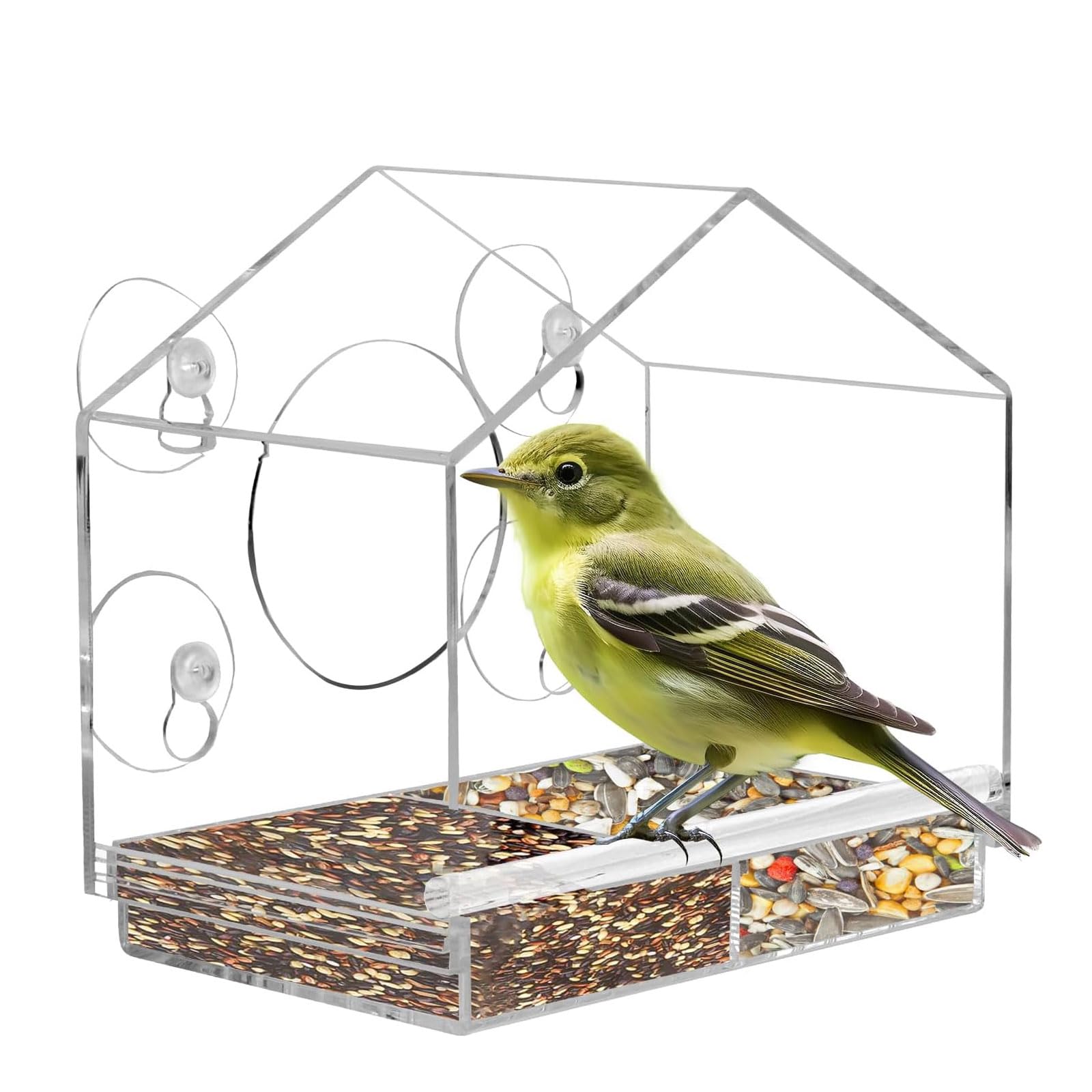 esmen Alimentatori Mangiatoia per Uccelli Mangiatoia per Uccelli in Acrilico con Ventose Ultra Resistenti Mangiatoia per Uccelli con Finestra Vogelvoeders