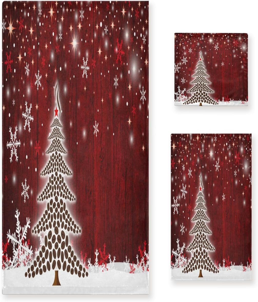 Christmas Tree Bath Towel Sets Ultra Soft Fast Dry Face Towel Absorbent Bathroom Towel Set Shower Hand Face Washcloths for Kitchen Home Decor