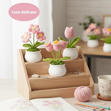 3Pcs Pink Knitted Flowers & Crochet Flowers Bouquet, Crochet Flowers, Handmade Artificial Flower Decor for Home Decoration & Gifting