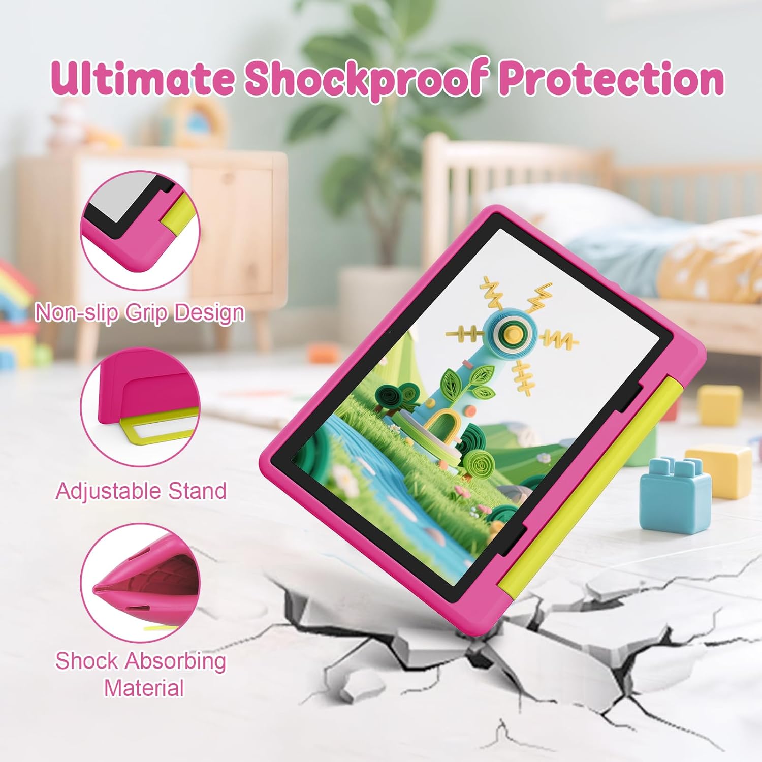 Gleeso Kids Tablet,Android 16 Tablet with HD Display,10.1 inch,Parental Control & Kids Mode, GMS Certified,20GB RAM 64GB ROM,1TB Expandable, 5000mAh Battery, Dual Camera, Protective Case, Pink
