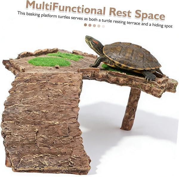 Rampe de Repos en Résine Grosse Plateforme pour Tortues Aquatiques Échelle Intégrée, Ornement Aquarium et Refuge Grotte pour Reptiles, Terrarium Tortues et Lézards - 3
