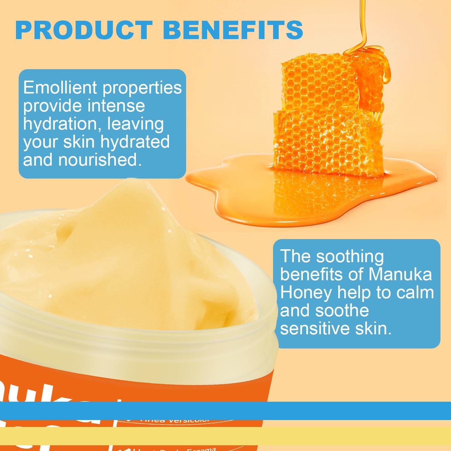 Manuka Honey Cream Max Strength Treat Natural Organic Ointment, Soothing Relief for Dry, Heat Rash, Itching, Eczema, Psoriasis, Leg, Stomach, Armpit, Foot, Hand
