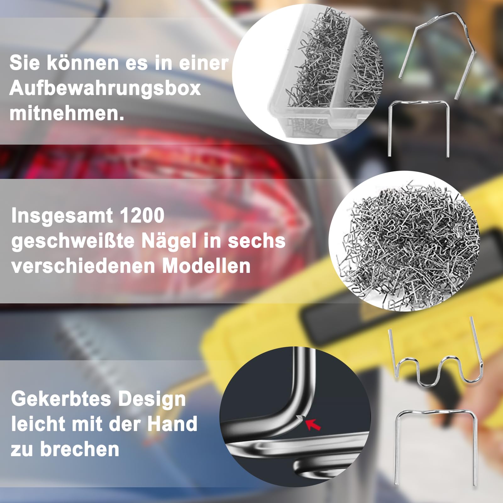 Punti Metallici per Saldatrice di Plastica,Punti Caldi in Acciaio Inox,1200 Pezzi Graffette Per Saldatura In Acciaio,0,6-0,8mm Pretagliato Graffette Per La Piparazione Di Plastiche Paraurti Auto