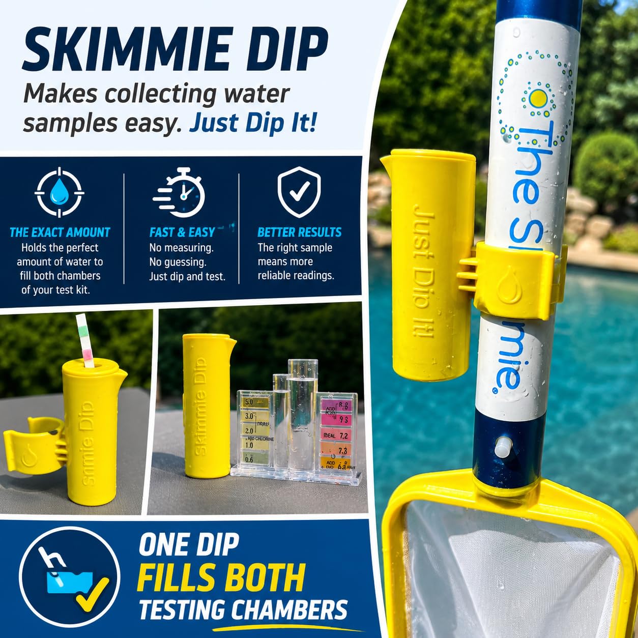 Kleiner Pool-Skimmer tiefes Netz und Haken zur Reinigung der Skimmer / 2 universelle Skimmergriffe / Skim rund um den Pool und Whirlpool mit der leichten Stange
