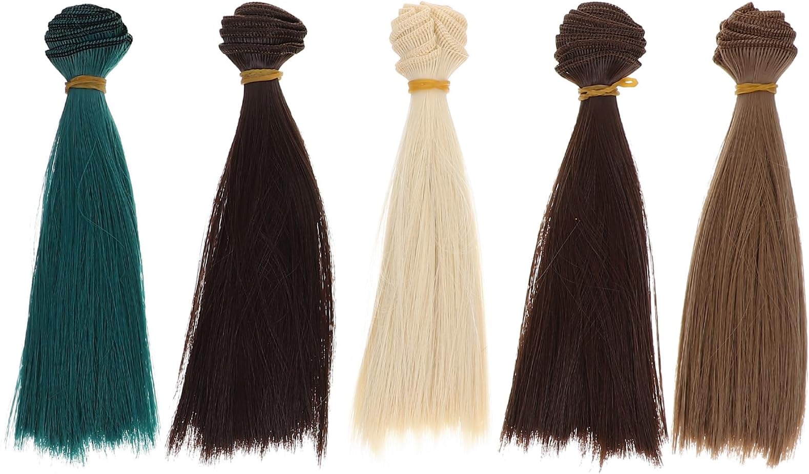 5Pcs Doll Hair for Crafts, 6.3 inch Doll Wig, Multicolor Doll Hair Wefts, Straight Synthetic Fake Hair Extensions Replacement for Girls Arts Crafts Doll Making Kits Accessories Supplies