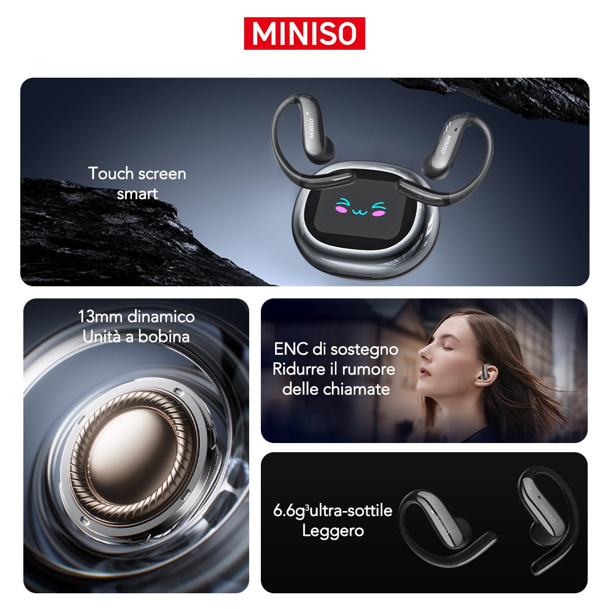 MINISO MS203 AI Traductor auricular, 3 en 1 en tiempo real, 134
