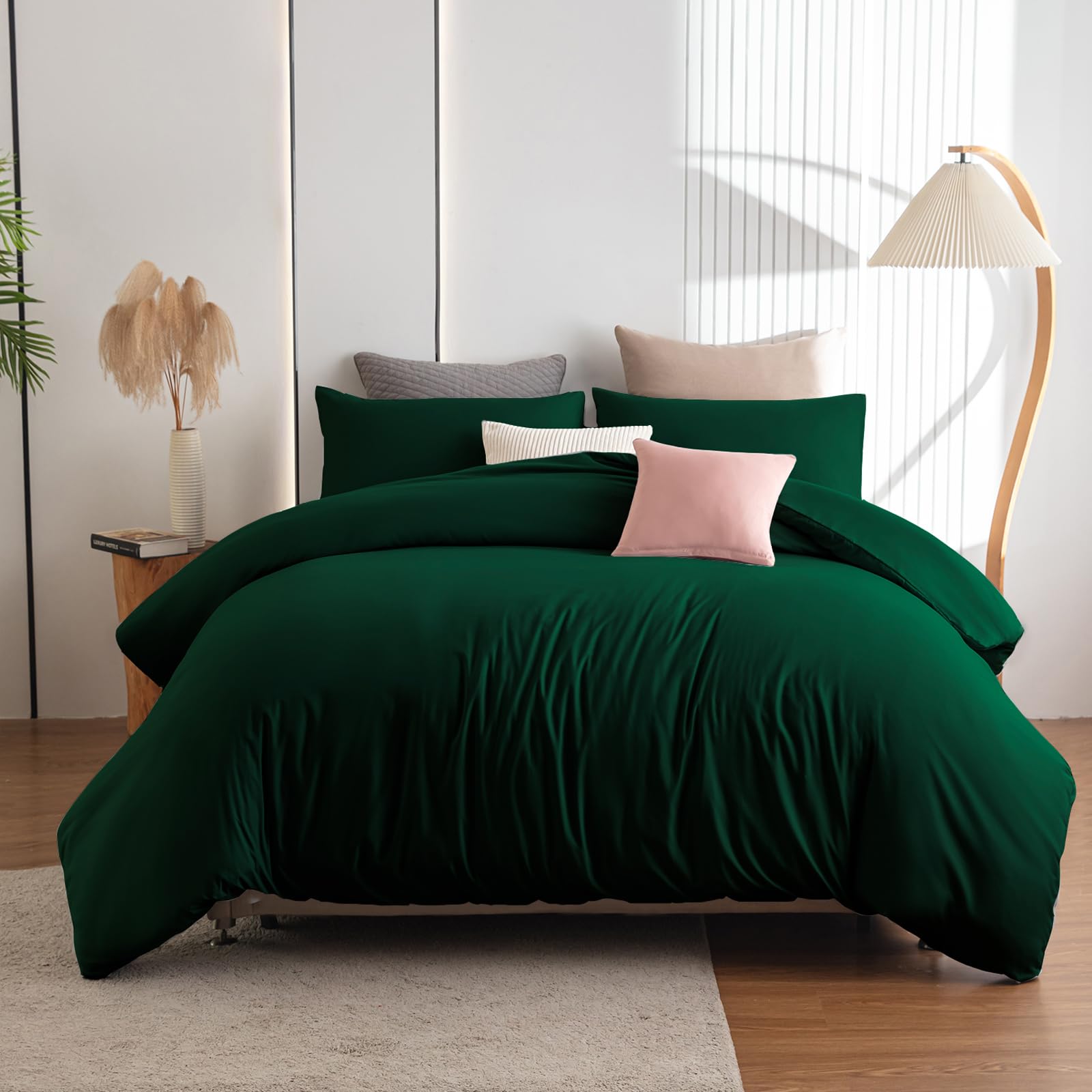 Soifox Double Duvet Cover Set - Dark Green Bedding Set Double Bed with ...