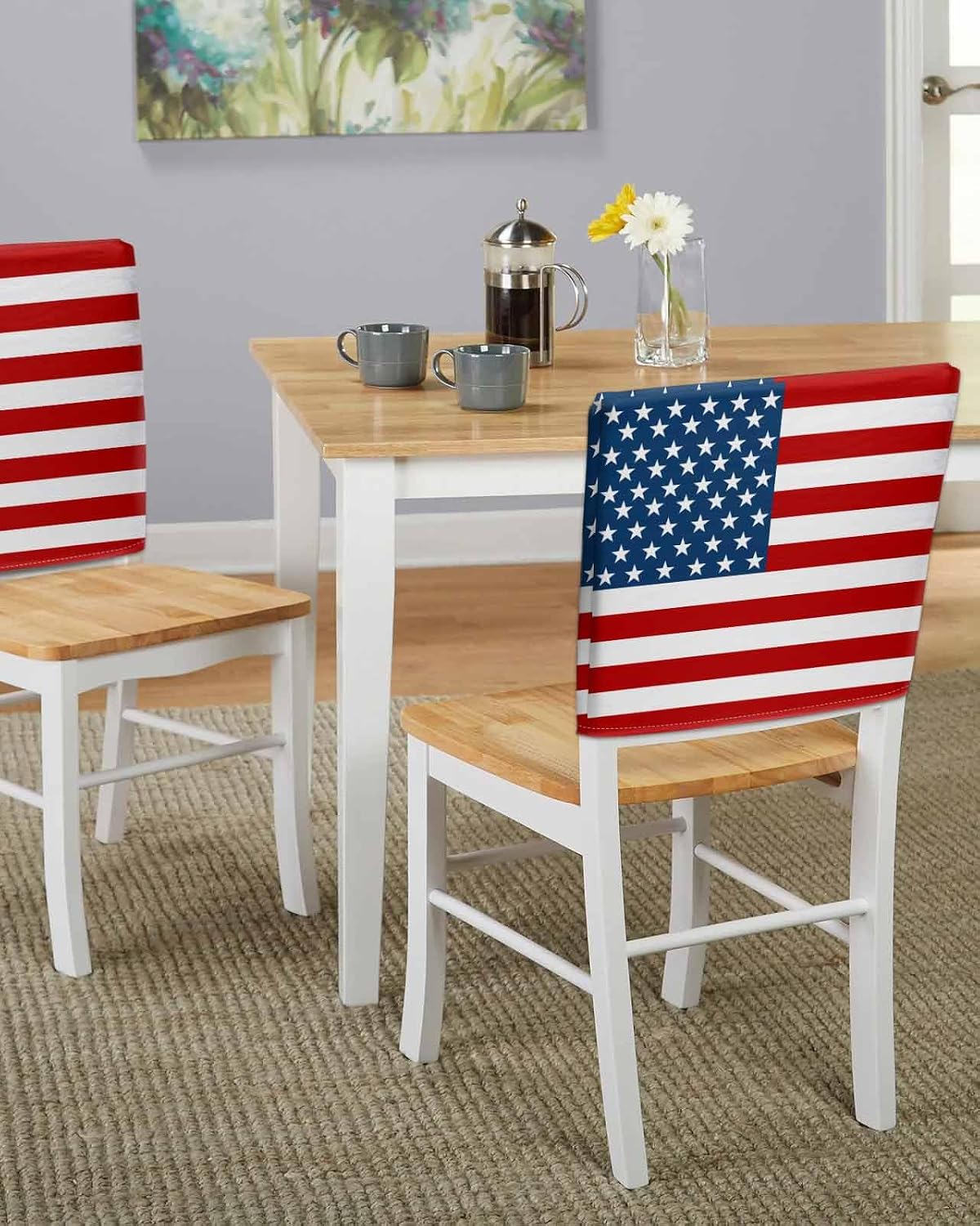 American Flag Chair Covers Set of 8, Decorative Chair Back Cover, Blue Red USA Flag Dining Room Chair Slipcovers Removable Chair Protectors Covers for Party Banquet