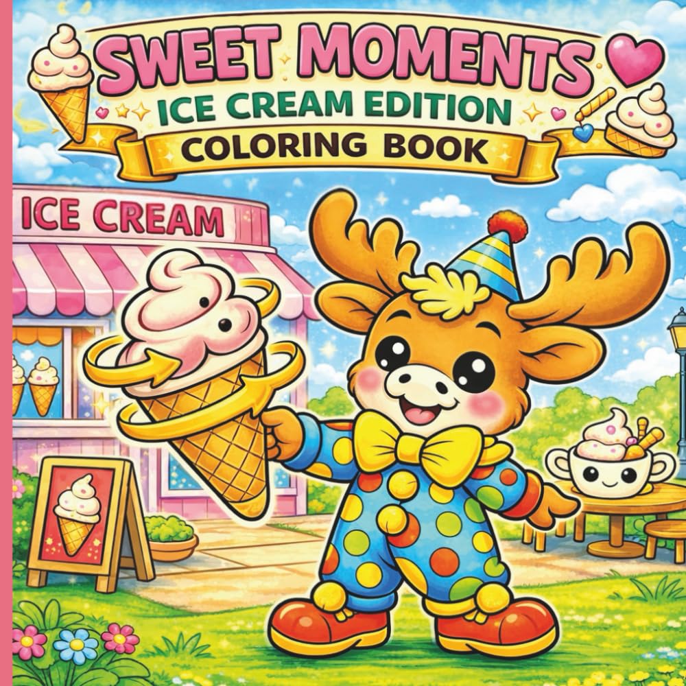 Sweet Moments: Ice Cream Shop Animals Coloring Book for Kids and Adults — Cute Cozy Dessert Scenes with Bold and Easy Pages