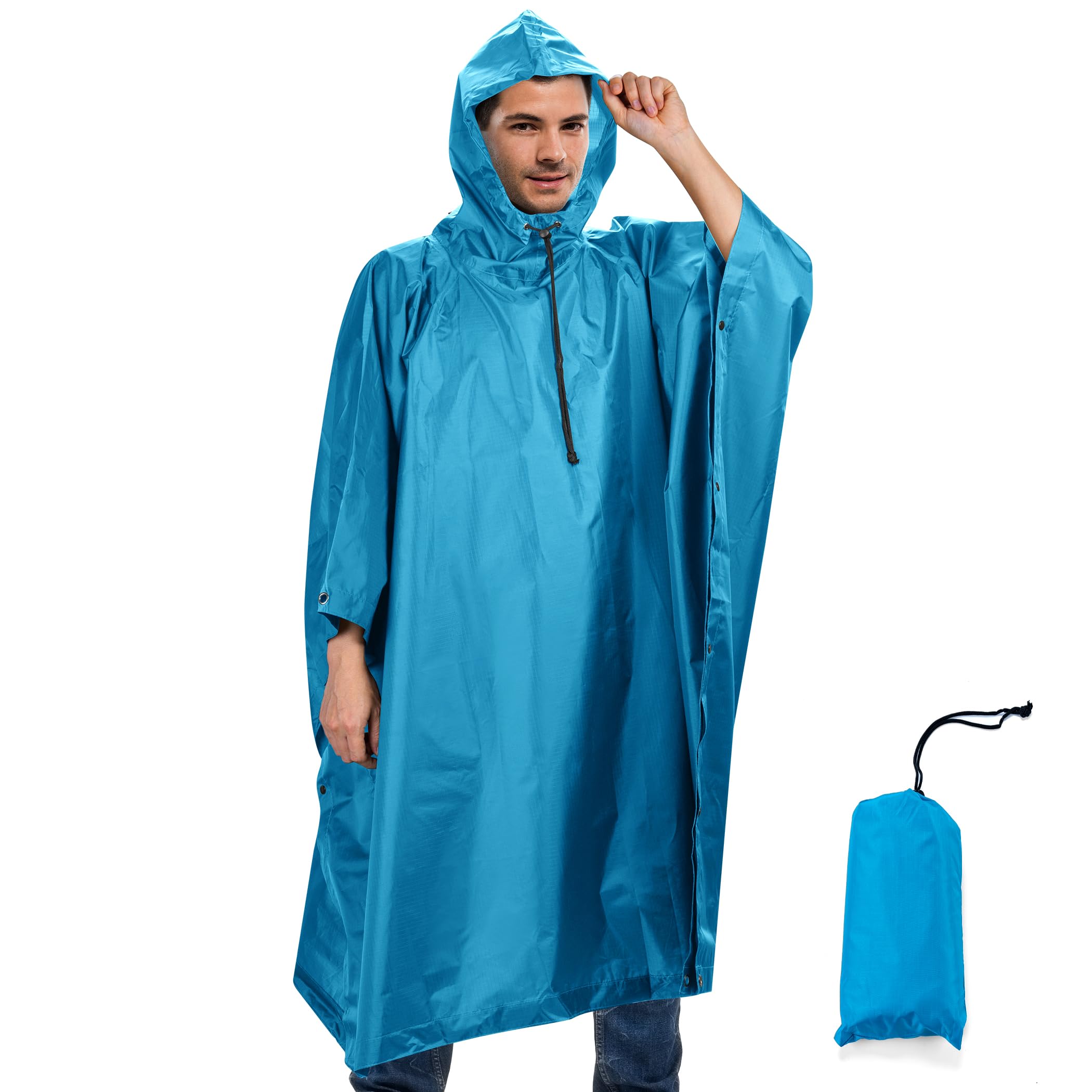 Sensong Regenponcho Wasserdicht Regencape mit Kapuze Multifunktionales Regenmantel Wiederverwendbar Regenkleidung Faltbare Ripstop Damen Herren für Wandern Jagd Camping Angeln Täglichen Gebrauch