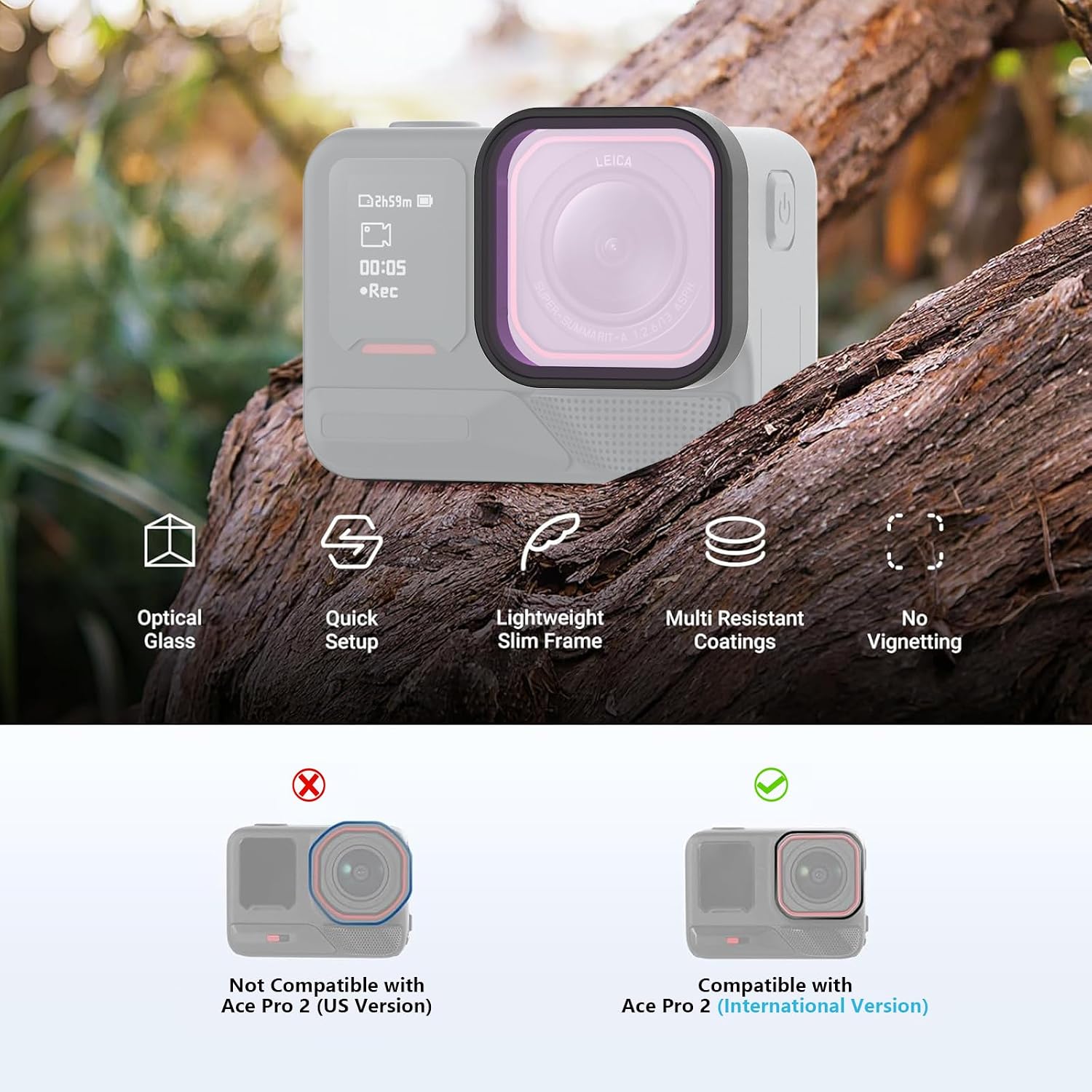3-Pack ND PL Filter Kit Snap On for Insta360 Ace Pro 2 Old Square Lens (Not Fit Octagonal Lens Shape), ND8/PL ND16/PL ND32/PL Polarizing Neutral Density Optical Glass for Ace Pro 2 Accessories image 3