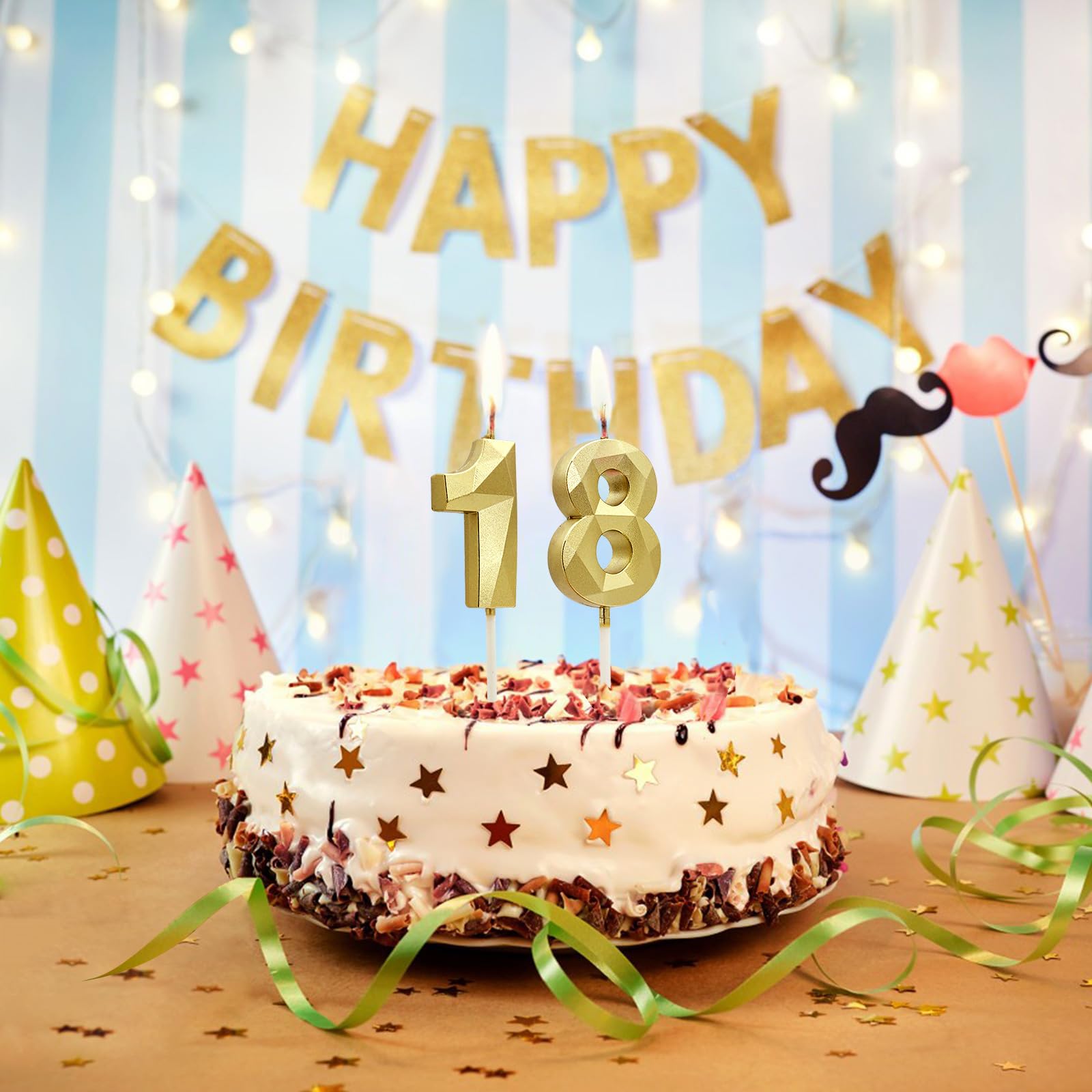 Bougies d'anniversaire Chiffres 3D Bougie Numéro 10 Dorées pour Gâteau