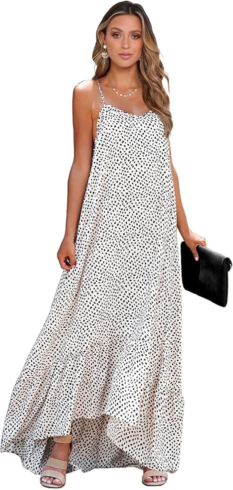 BTFBM Women Casual Summer Dresses 2023 Spaghetti Strap Sleeveless Sundress Print Ruffle Flowy Boho Beach Long Maxi Dress