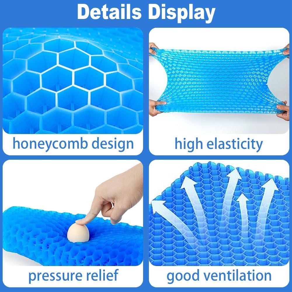 Cojín de gel grande | Cojín de gel para silla de ruedas de panal para conducir, viajes en avión, ortopédico, coxis, oficina, úlceras por presión, ciática, asiento de estadio FC705-4 (azul L