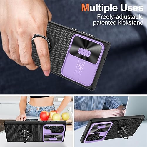 Miniatura 4 de Funda para Samsung Galaxy S23 Ultra con cubierta deslizante para cámara, textura antideslizante, con soporte de anillo, grado militar, a prueba de