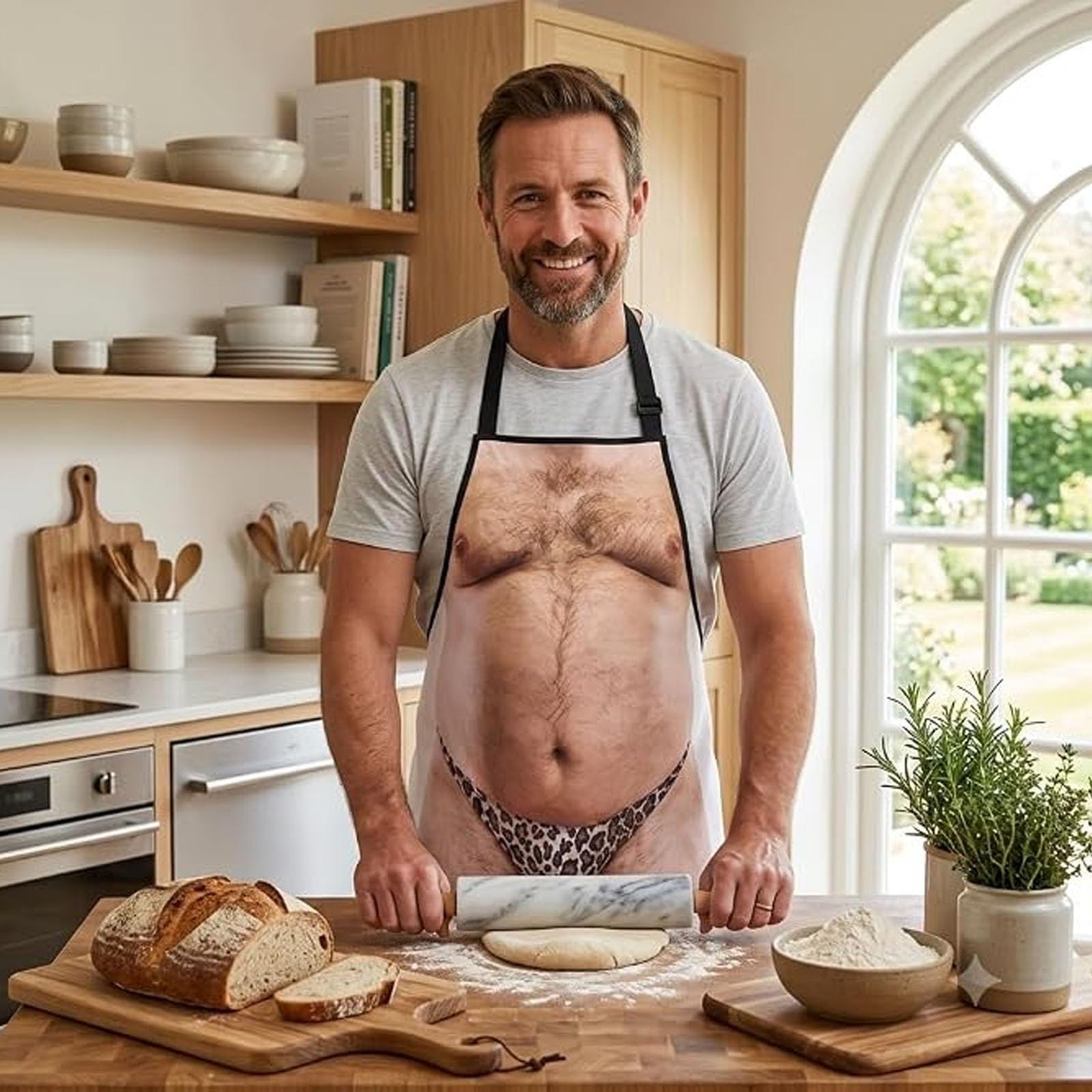 Delantal divertido de tanga de leopardo, delantal para barbacoa | Delantal de cocina con estampado realista de tanga y tirantes ajustables, regalo original y divertido para fiestas