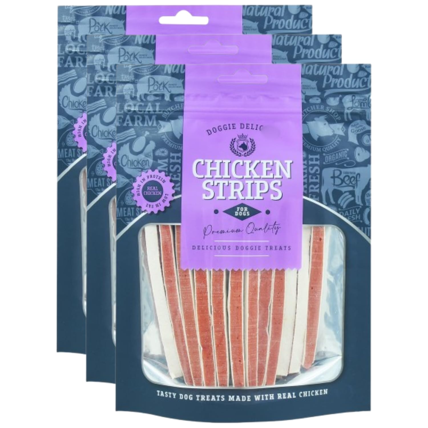 Delights Dog Treats 190g X Pack of 3 - Chicken Strips - Tasty Dog Treats Made With Real Chicken - High in Protein & Low in Fat