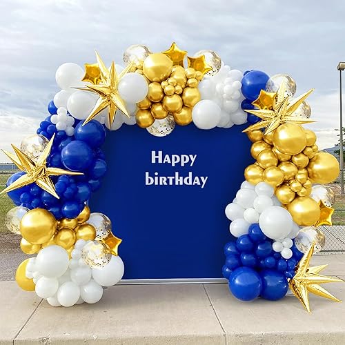Miniatura 6 de Kit de guirnalda de arco de 187 globos azul real y dorado, 5, 10, 12, 18 pulgadas, globos azul rey y blanco dorado con globos de lámina dorada para