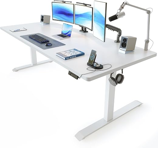 FEZIBO 71 x 37 Inch Standing Desk with Integrated Dual-Beam, Height Adjustable Computer Desk, Sit Stand Desk for Home Offi...