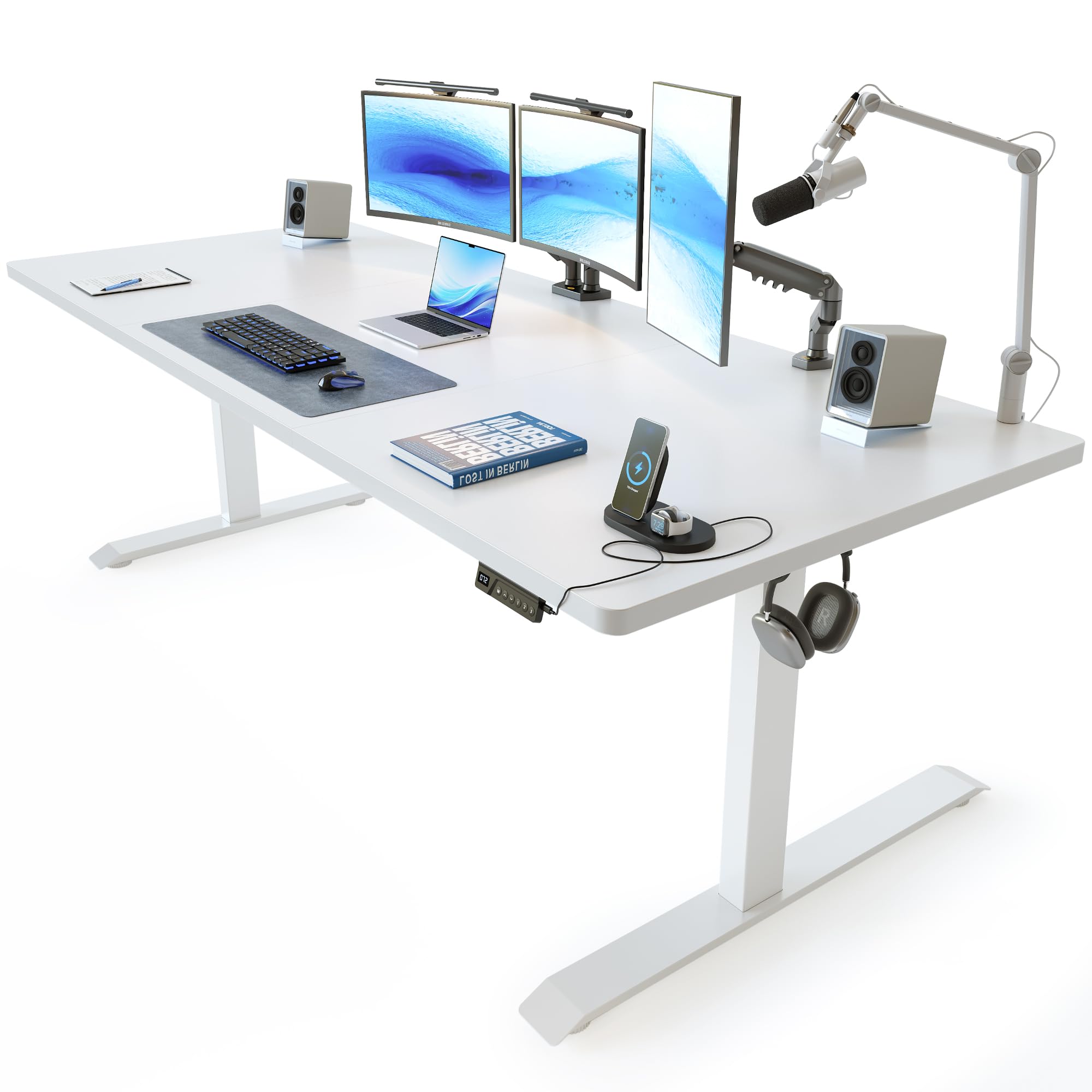FEZIBO 71 x 37 Inch Electric Standing Desk with Integrated Dual-Beam Height Adjustable Computer Desk for Home Office