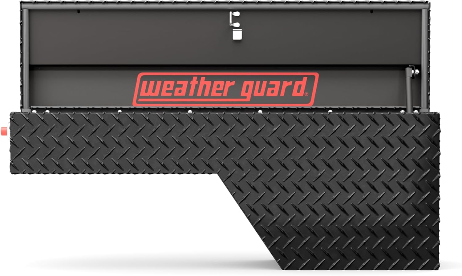 Weather Guard 172-5-04 Aluminum Wheel Well Truck Tool Box, interior view with Weather Guard logo
