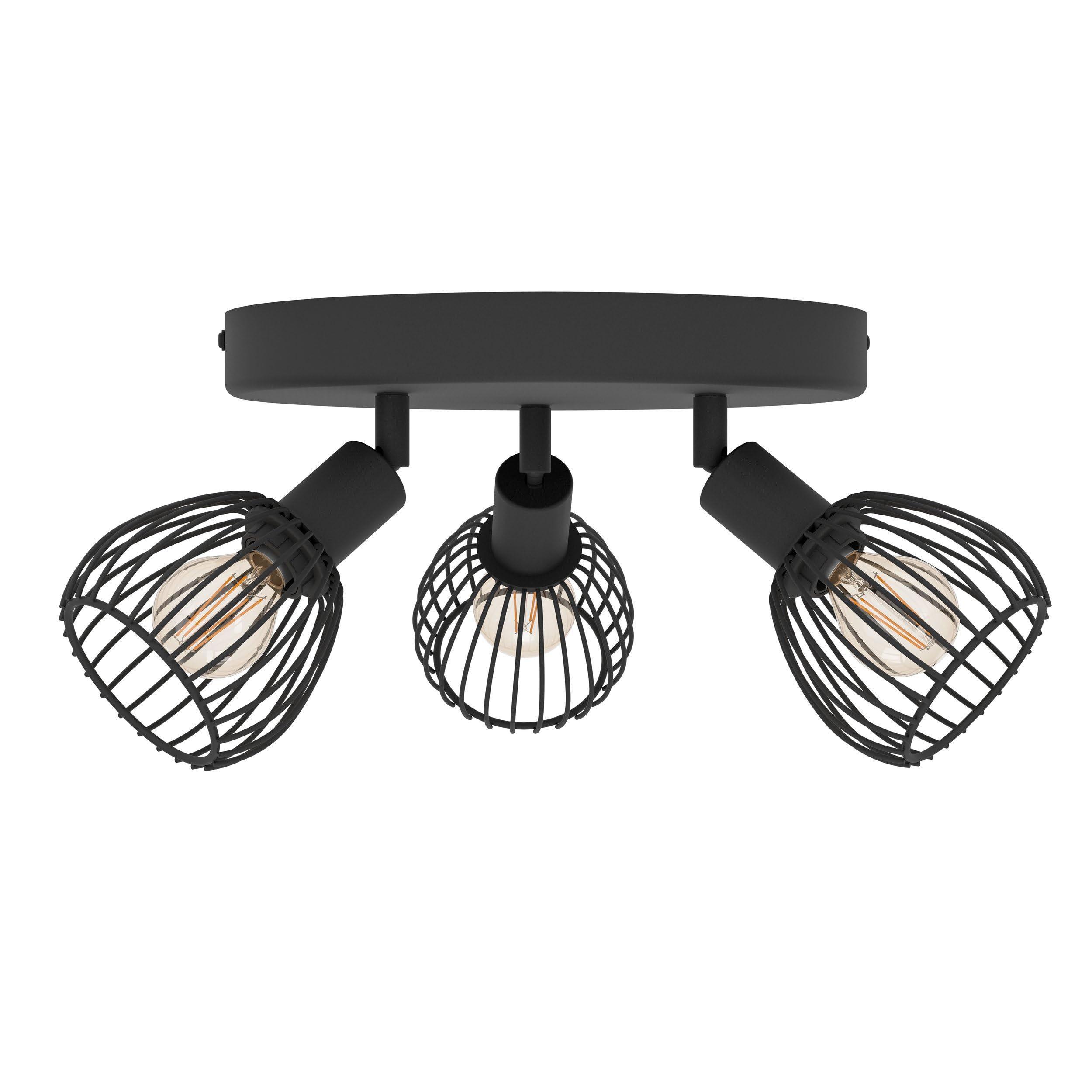 EGLO Deckenstrahler Sonnino, Deckenlampe 3-fach | Deckenleuchte Industrial mit schwenkbaren Spots aus schwarzem Metall, Deckenspots mit E14 Fassung
