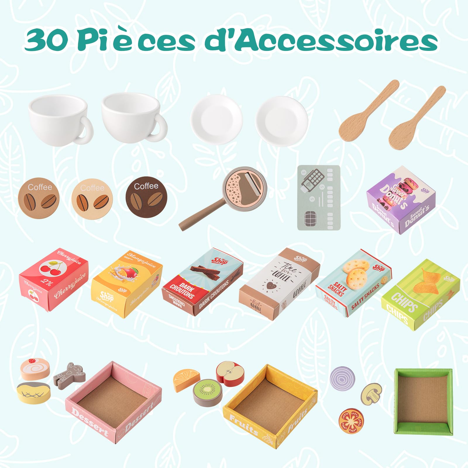 COSTWAY Épicerie Enfants en Bois avec 13 Accessoires & Distributeur Automatique, Marchande Enfants avec Caisse Enregistreuse Réaliste & 5 Étagères, Jeu d'Imitation pour Enfants de 3-8 Ans COSTWAY Épicerie Enfants en Bois avec 13 Accessoires & Distributeur Automatique, Marchande Enfants avec Caisse Enregistreuse Réaliste & 5 Étagères, Jeu d'Imitation pour Enfants de 3-8 Ans