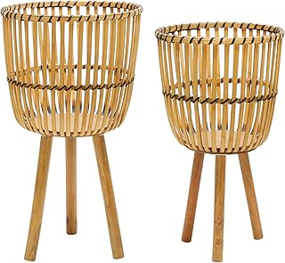 12 Front Porch Planter Ideas to Boost Curb Appeal on Any Budget 127 Set of 2 Bamboo Pot Planter with Stand – Modern Wooden Planters with Sta...