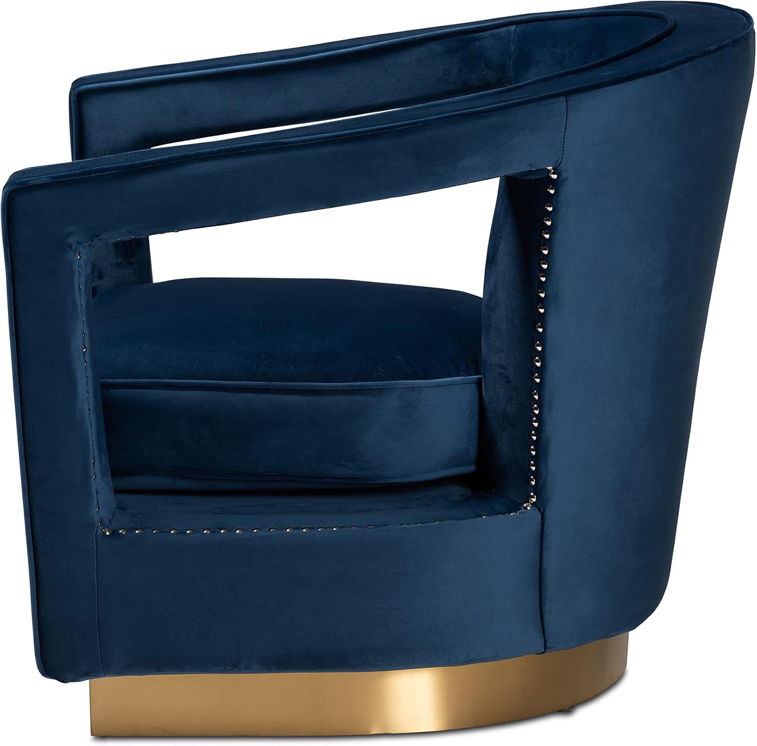 Baxton Studio Neville Modern Luxe and Glam Navy Blue Velvet Fabric Upholstered and Gold Finished Metal Armchair