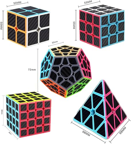 Miniatura 2 de Roxenda Juego de cubos de velocidad, [5 unidades] Paquete de cubos mágicos de 2 x 2, 3 x 3, 4 x 4, cubo de megaminx y cubo piramidal, calcomanías de