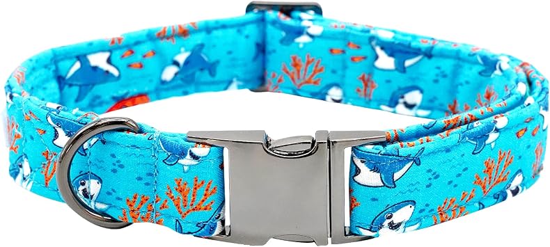 Dog Collars, Shark Print Pet Collar Dog Collar Durable Metal Collar Dog Cute Blue Boy Dog Collars Adjustable Dog Collar for X-Small Dogs