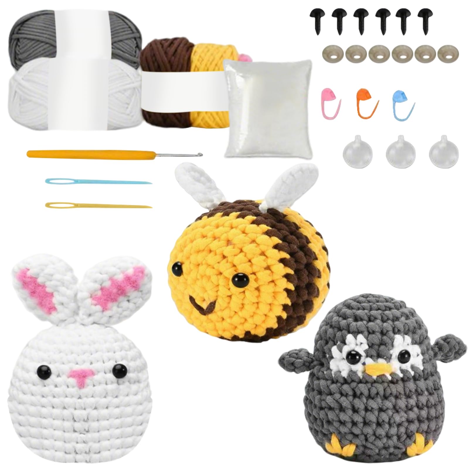 CZXCV Crochet Kit for Beginners, Amigurumi Crochet Animal Kit with Penguin, Bee, Bunny, Crochet Starter Kit with Step-by-Step Video Tutorials, Beginner Crochet Kit for Adults and Kids
