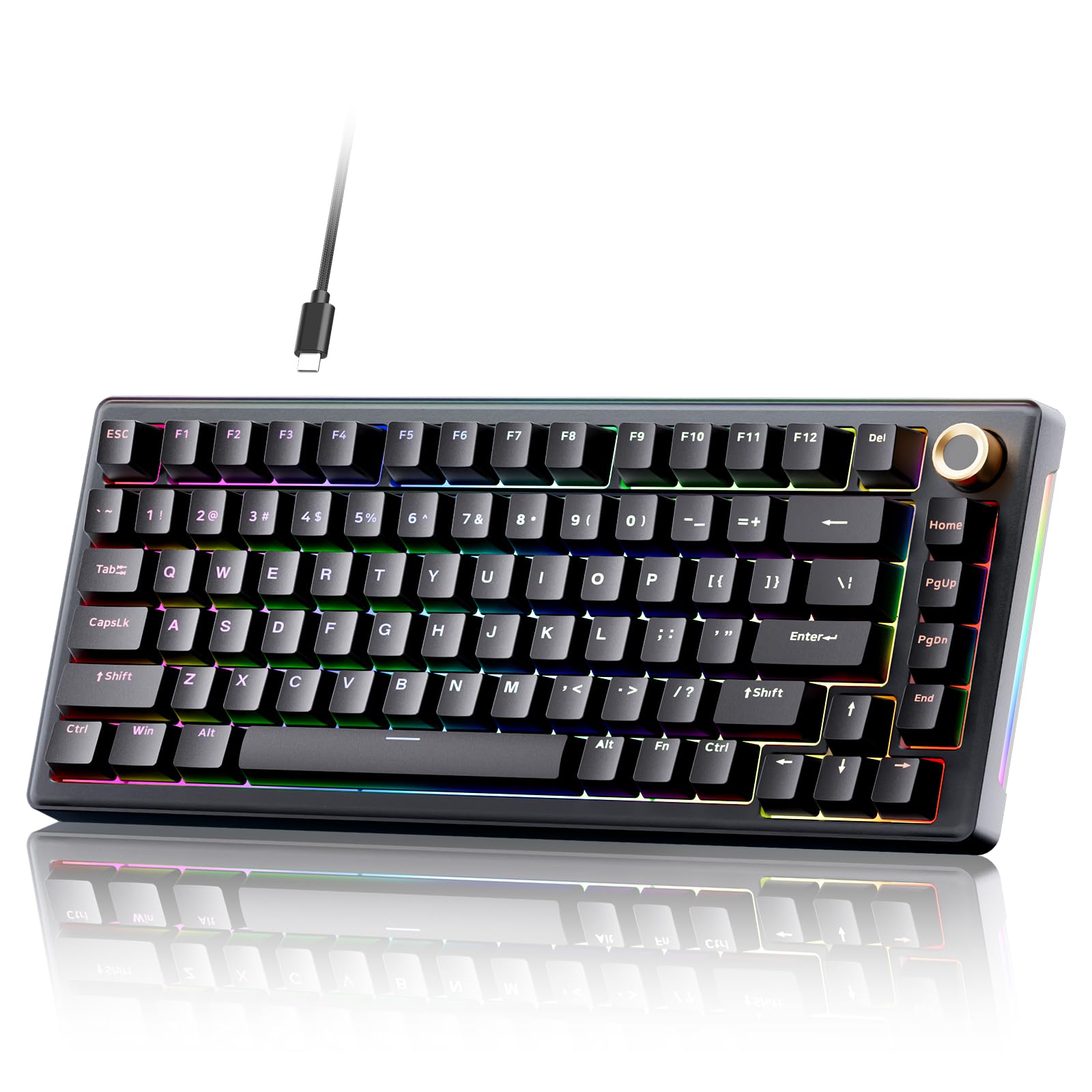 TMKB T81E Mechaniczna Klawiatura Gamingowa z Kablem, Oświetlenie RGB, Gniazdo Hot-Swap Gasket Mount, Układ 75% US-QWERTY, Creamy Keyboard z Pre-Smarowanymi Switchami Liniowymi - Czarny