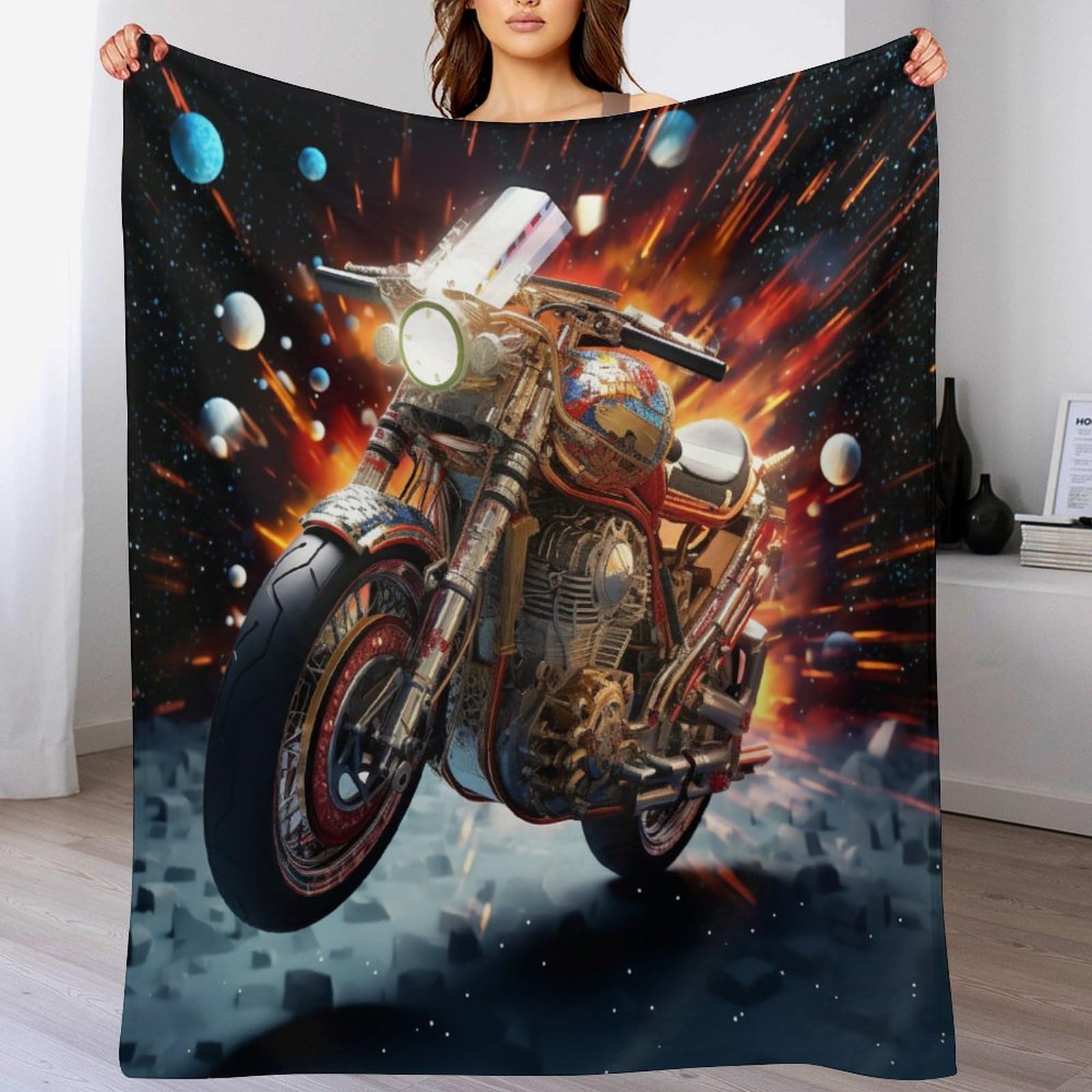 Couverture moto fantastique 3D anti-froid en polaire de flannel douce pour canapé