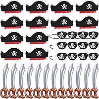 Vista 1 de ZeeDix 36 accesorios piratas para niños, incluye 12 sombreros de pirata, 12 parches de ojos y 12 espadas, decoraciones de fiesta pirata
