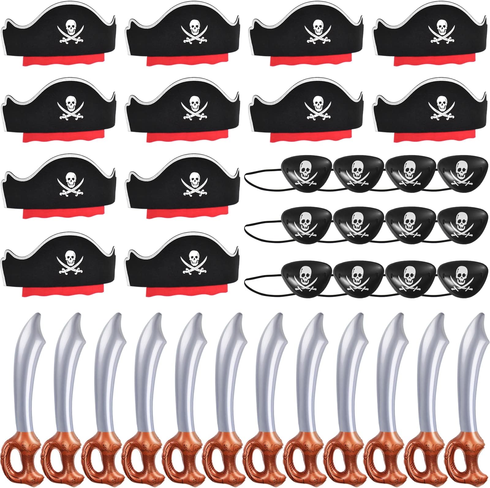 - ZeeDix 36 Pcs Pirate Accessories for Kids, Include 12 Pirates Hats, 12 Eye Patches and 12 Swords, Pirate Party Decorations for Christmas, Halloween, Masquerade, Cosplay, Birthday