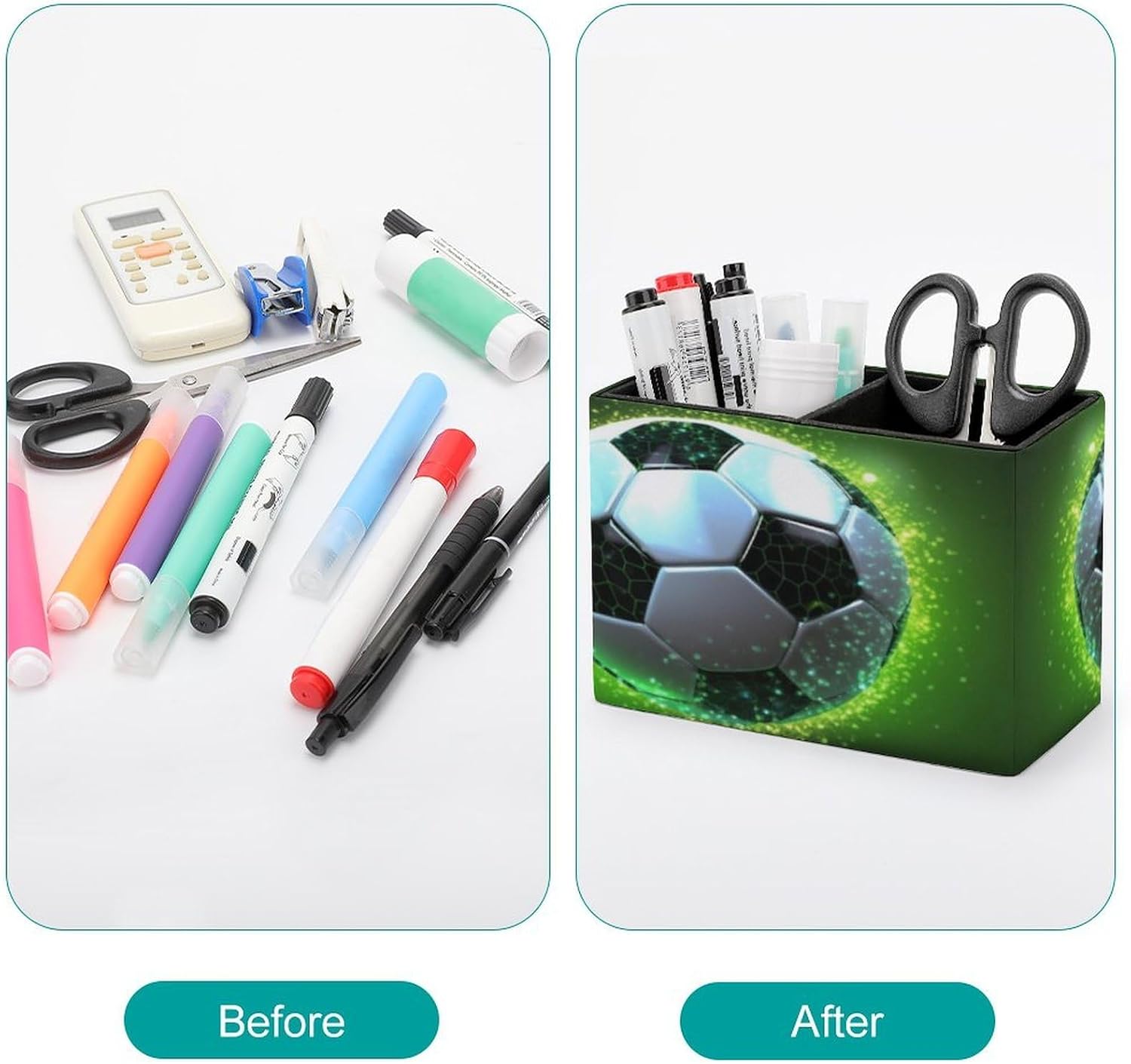 Cool Soccer Ball Desk Organizer Pen Holder with 2 Slots image 3