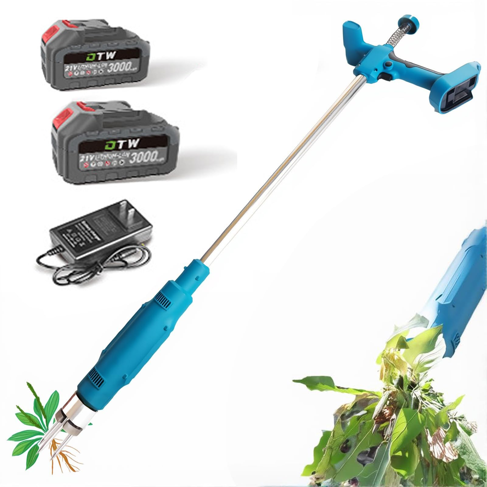 Removedor de malas hierbas eléctrico, extractor de malas hierbas inalámbrico con 2 baterías, herramienta de jardinería de mango largo para una eliminación eficaz de dientes de león en jardín y césped