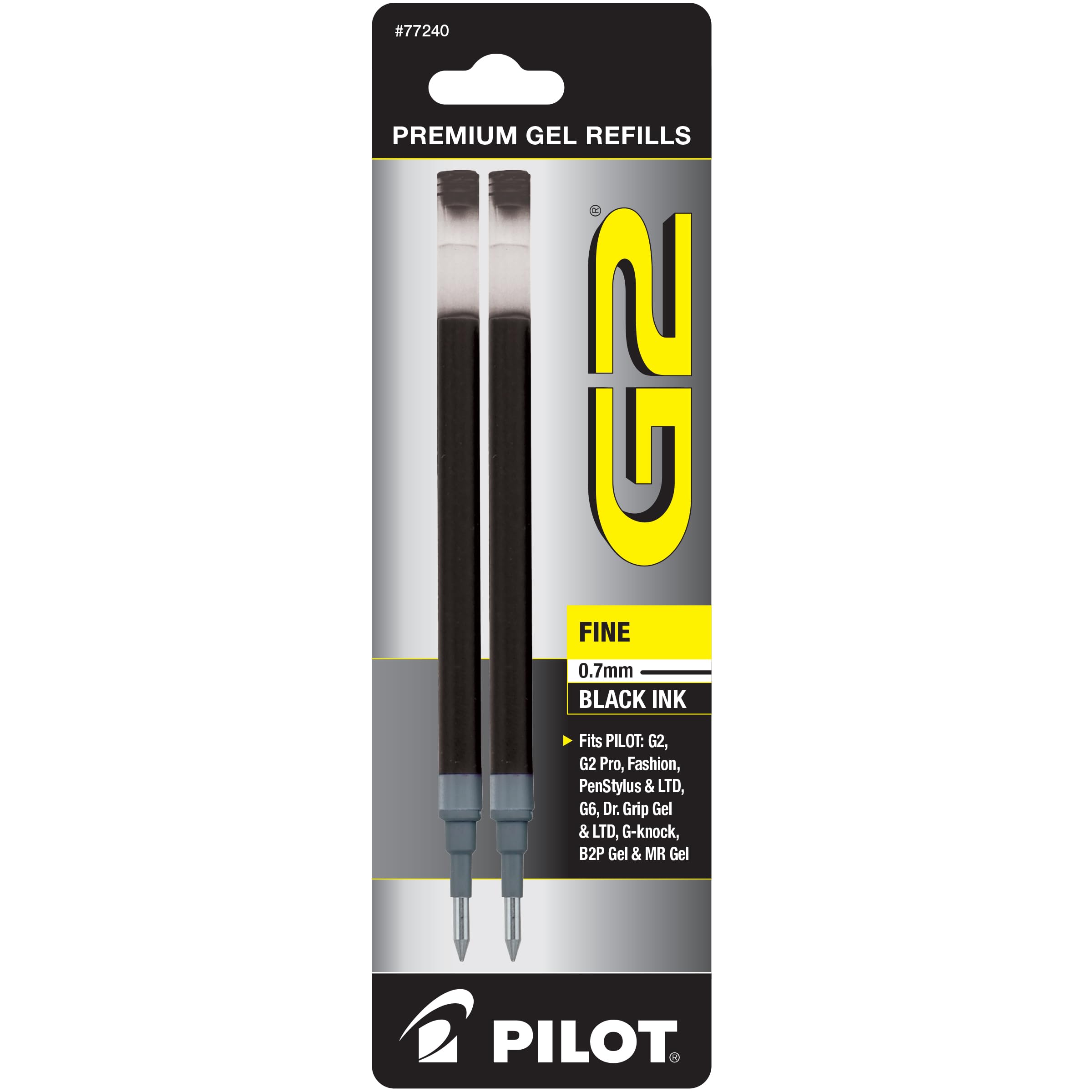 Pilot G2 Gel Ink Refill, 2-Pack for Rolling Ball Pens, Fine Point, Black (77240)