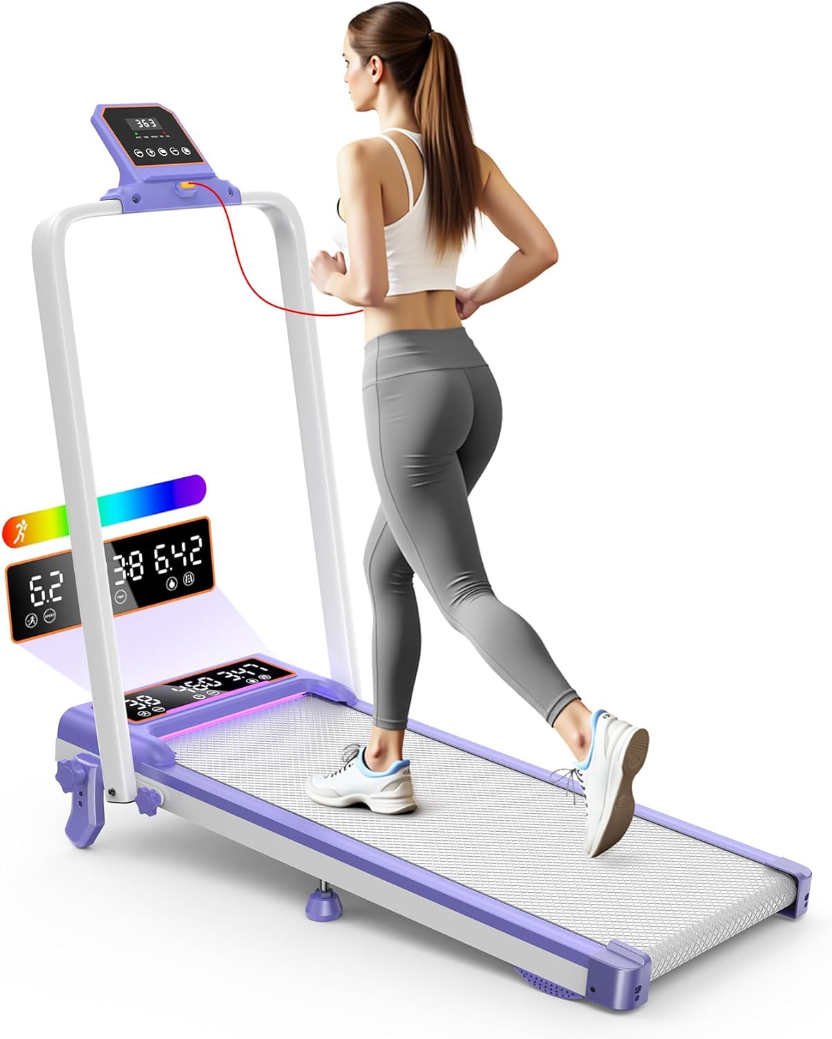 Foldable Treadmill with 10% Incline Upgrade 3.5HP Low Noise Walking Pad Treadmill with Handle Bar 4 in 1 Portable Under Desk Treadmills for Home/Office, 350Lbs Capacity, APP & Remote Control