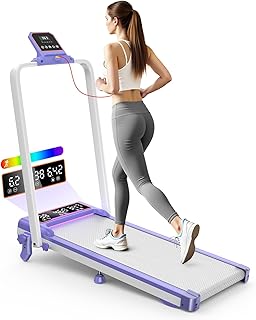 Folding Walking Pad with 15% Incline/RGB Light/Dual Screen Display, 3.5HP Treadmills for Home, Portable Walking Pad Treadmill with Handle Bar and 4 Adjustable Incline, 350lbs Capacity, Smart App