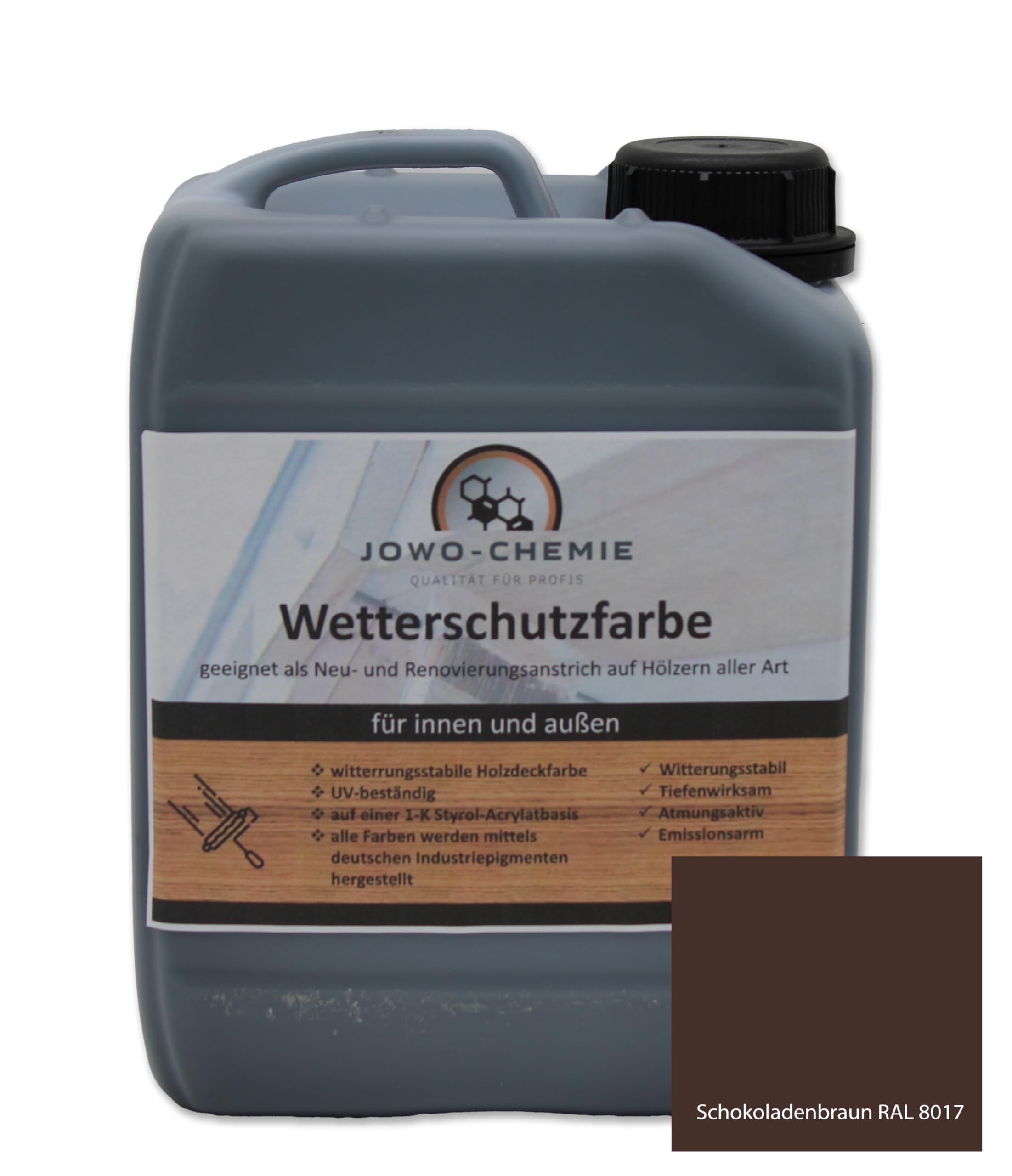 Wetterschutzfarbe (5kg) Holzfarbe Zaunfarbe Gartenfarbe auf Hölzer aller Art große Farbauswahl Acryl-Farbe (Schokoladenbraun)
