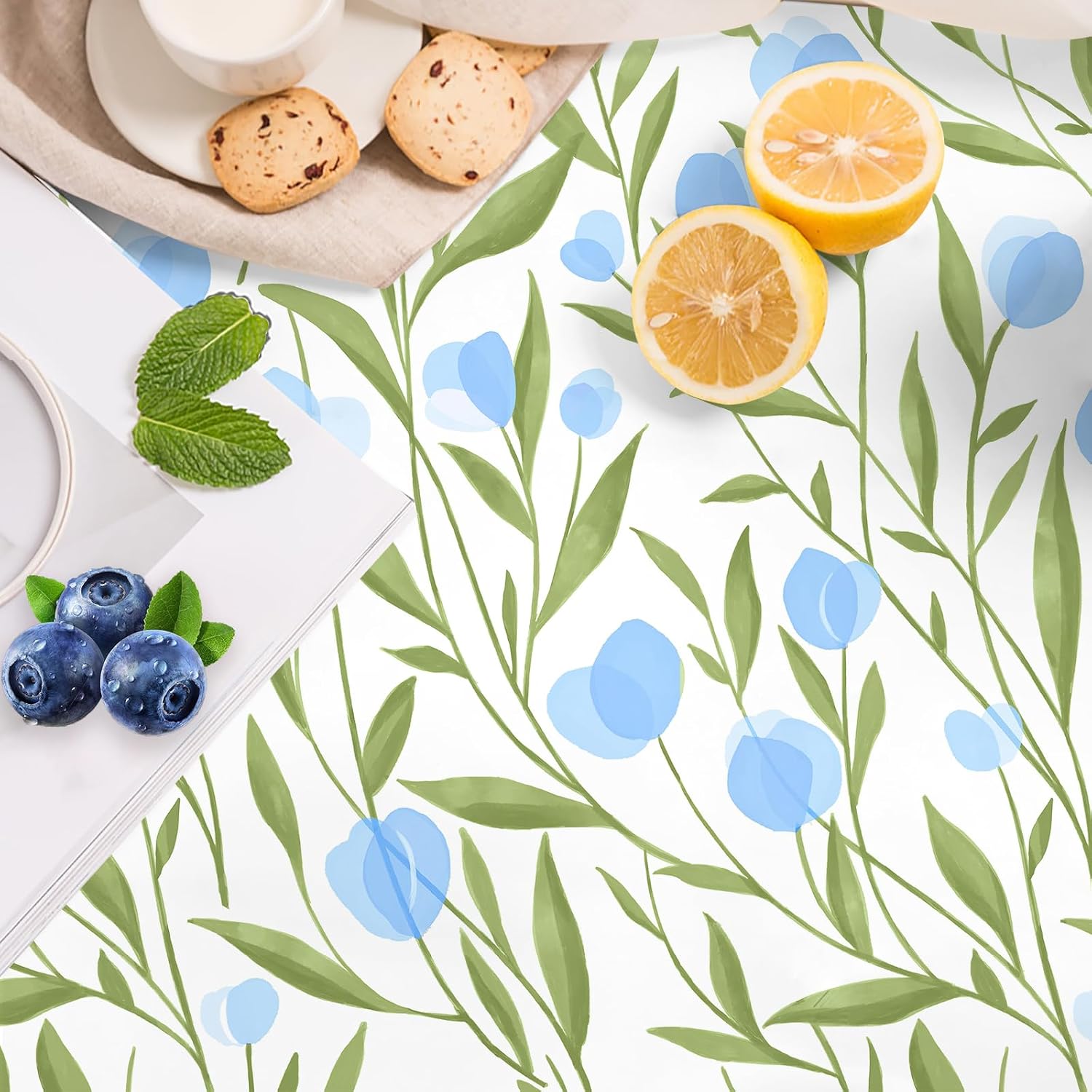 HAOKHOME Adhesive Shelf Liner Blue Floral Peel and Stick Drawer Liner